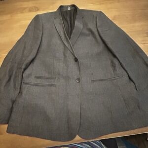 Calvin Klein blazer Coat men's 44R Large slim fit black Leather Trim 100% Linen